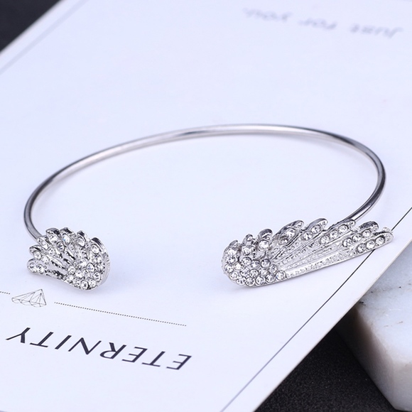 Silver Crystal Angel Wings Cuff Bangle Bracelet - Picture 5 of 7